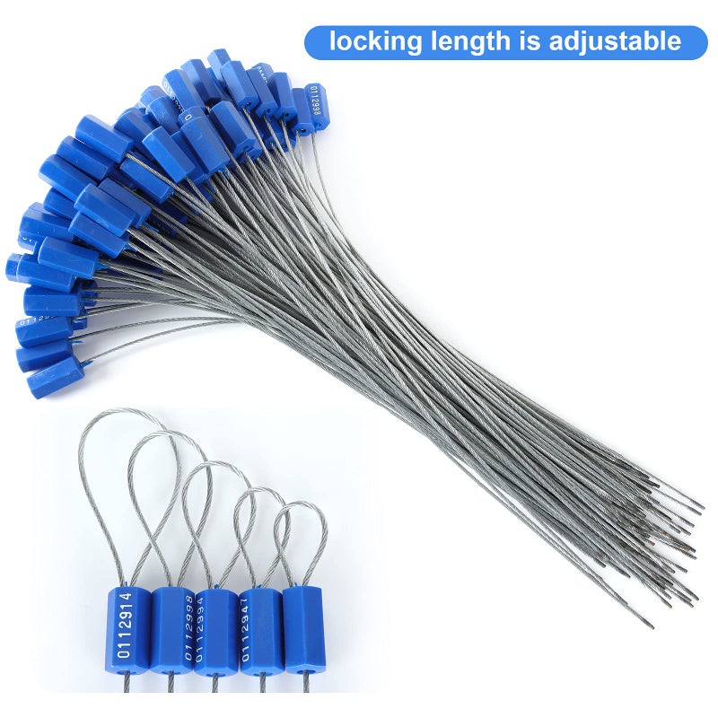 APACALI 100PCS Security Cable Seals  Numbered Tamper Proof Tags  Blue Steel Pull-Tite  Metal Self-Locking Cable  11.8""300mm - Image 5